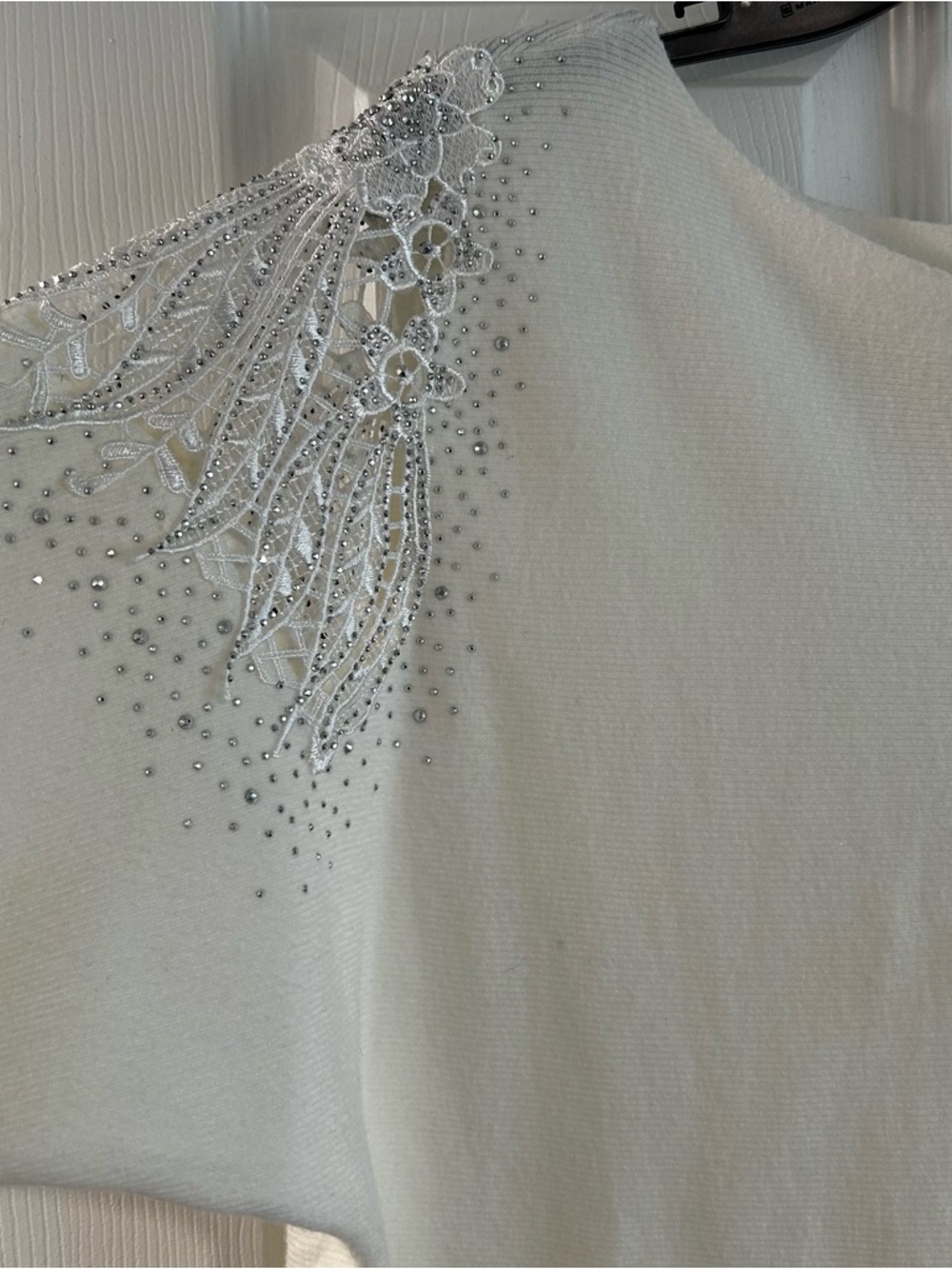 Vila Milano Embellished Ivory White Sweatshirt with Shoulder Beading - Picture 2 of 4